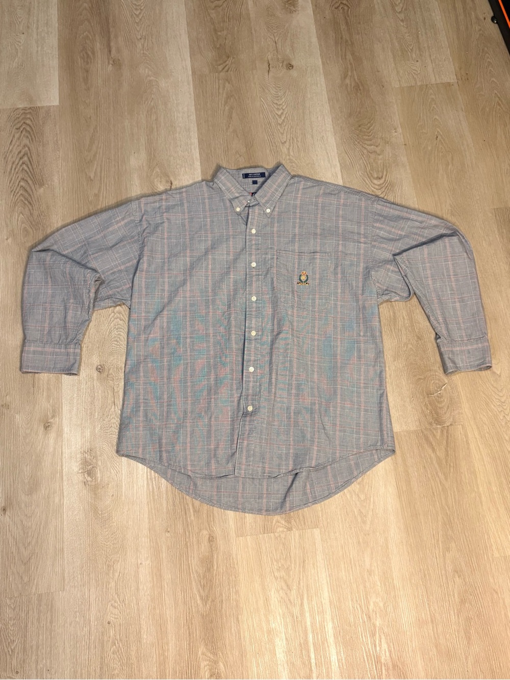 Ralph Lauren Chaps Gray & Red Plaid Button Down Size XL Dress Shirt Cotton